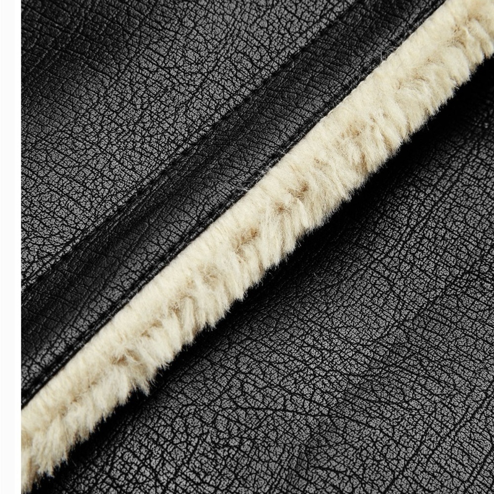 Commense Too Blessed Sherpa Lined Shearling Faux Leather Flight Jacket - Picture 5 of 7
